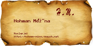 Hohman Mína névjegykártya